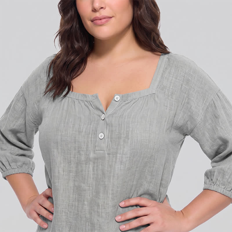 Plus Size Square Neck Button Front Casual Blouse - image 15