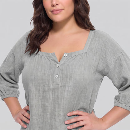 Plus Size Square Neck Button Front Casual Blouse - image 15