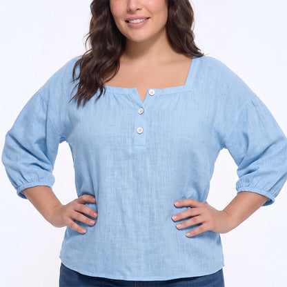 Plus Size Square Neck Button Front Casual Blouse - image 7