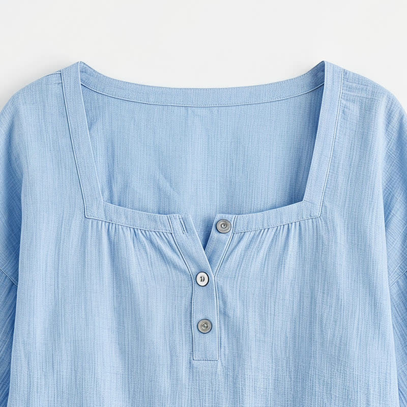 Plus Size Square Neck Button Front Casual Blouse - image 29