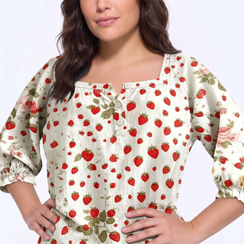 Plus Size Square Neck Button Front Casual Blouse - image 19