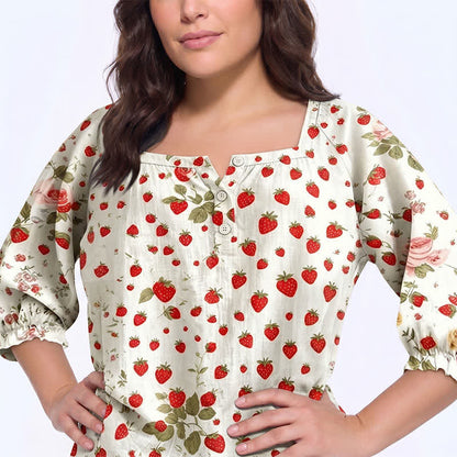 Plus Size Square Neck Button Front Casual Blouse - image 19