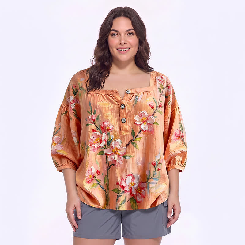 Plus Size Square Neck Button Front Casual Blouse - E - 5XL - image 20