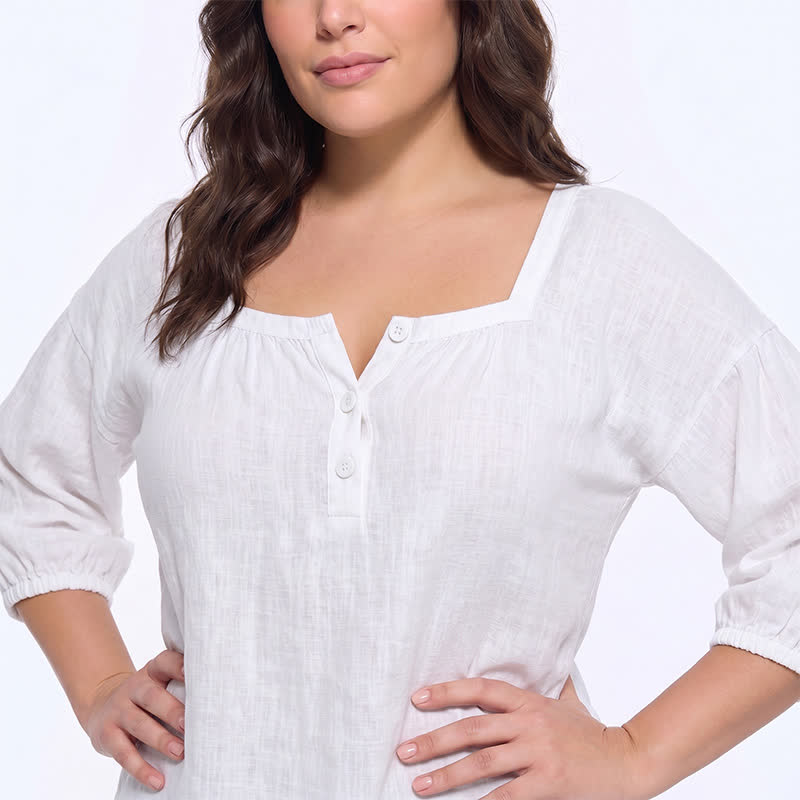 Plus Size Square Neck Button Front Casual Blouse - image 11