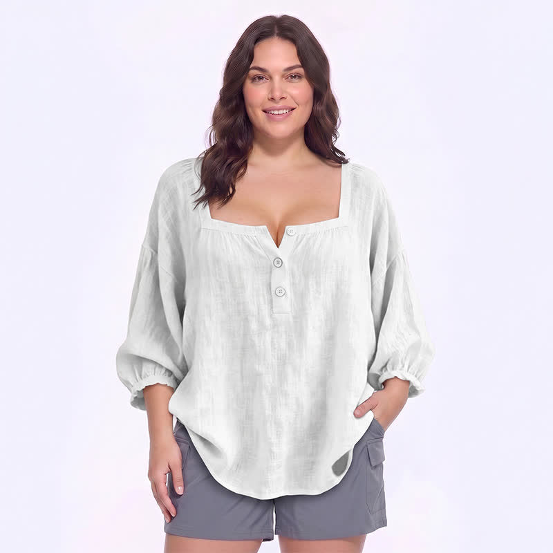 Plus Size Square Neck Button Front Casual Blouse - D - 5XL - image 8