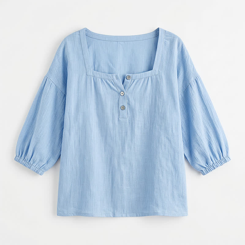 Plus Size Square Neck Button Front Casual Blouse - image 26