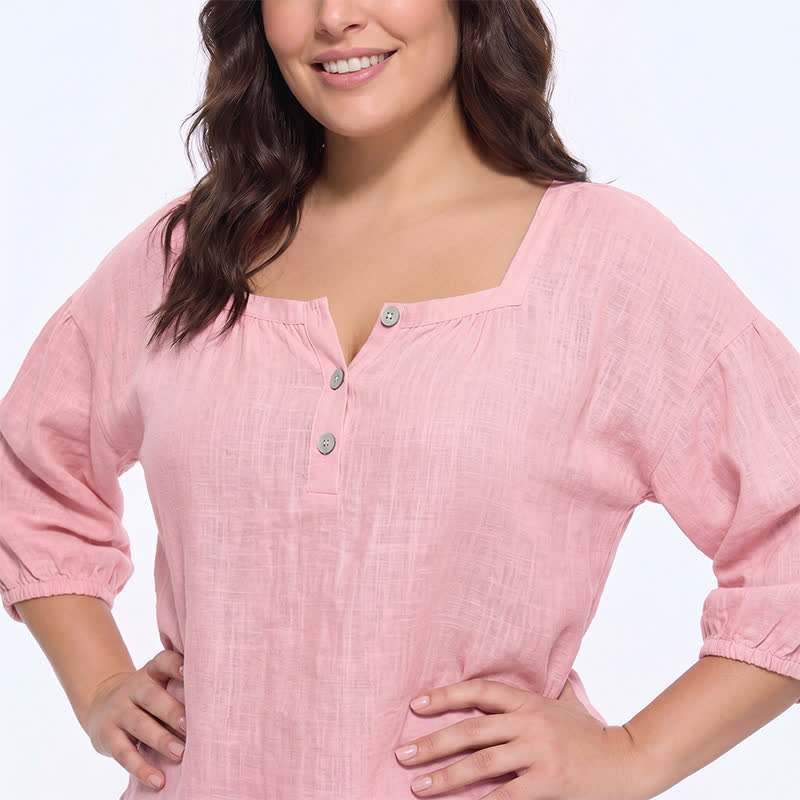 Plus Size Square Neck Button Front Casual Blouse - image 3