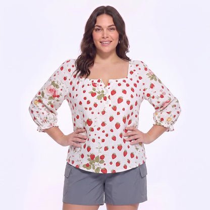 Plus Size Square Neck Button Front Casual Blouse - F - 5XL - image 16