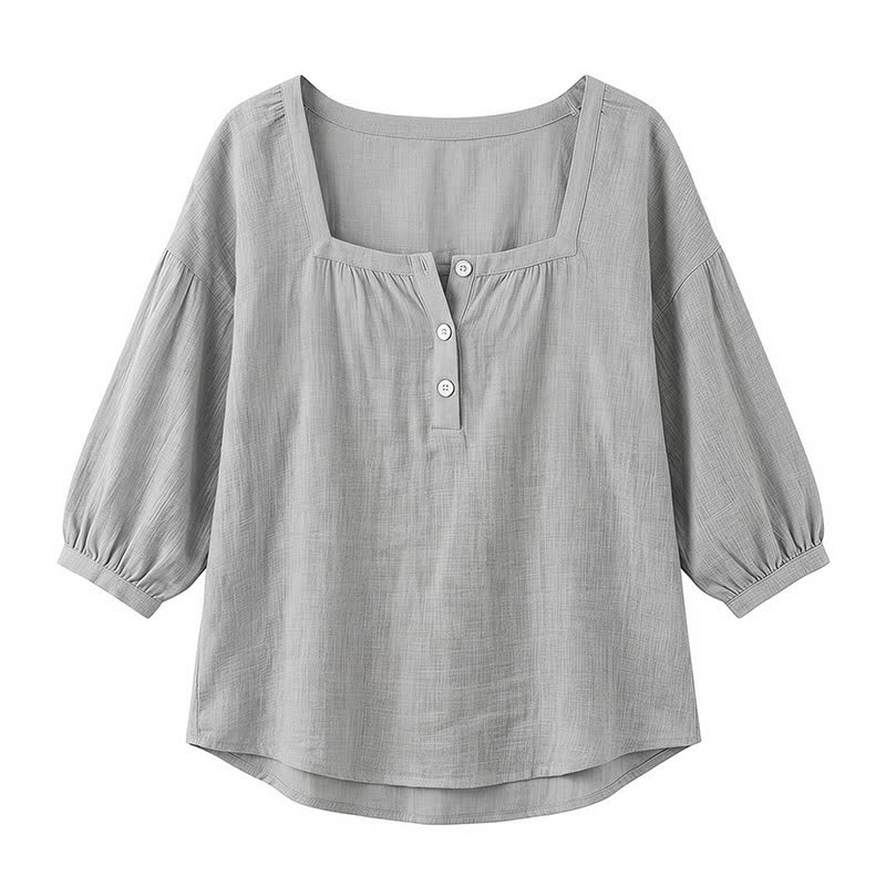 Plus Size Square Neck Button Front Casual Blouse - image 28
