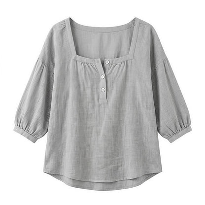 Plus Size Square Neck Button Front Casual Blouse - image 28
