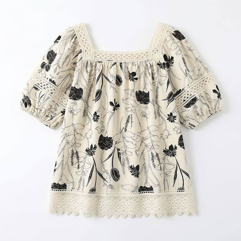 Vintage Floral Lace Square Neck Blouse - image 8