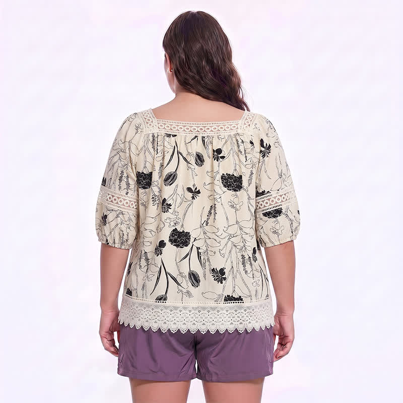 Vintage Floral Lace Square Neck Blouse - image 5