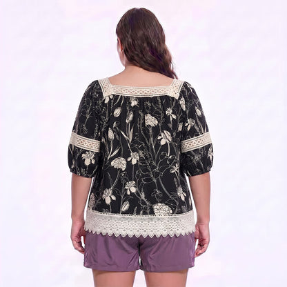 Vintage Floral Lace Square Neck Blouse - image 1