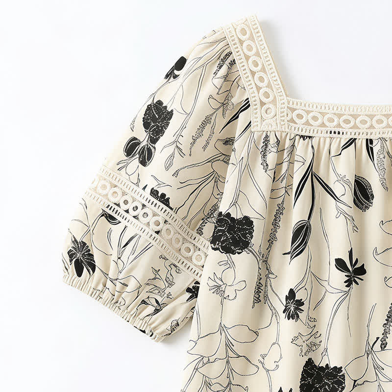 Vintage Floral Lace Square Neck Blouse - image 11