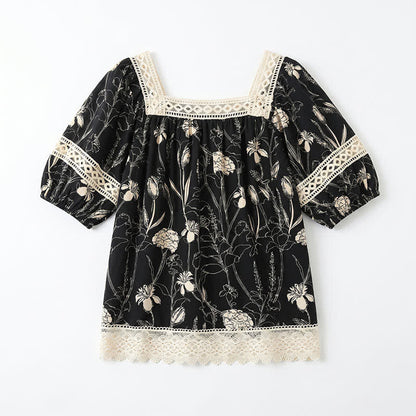 Vintage Floral Lace Square Neck Blouse - image 9
