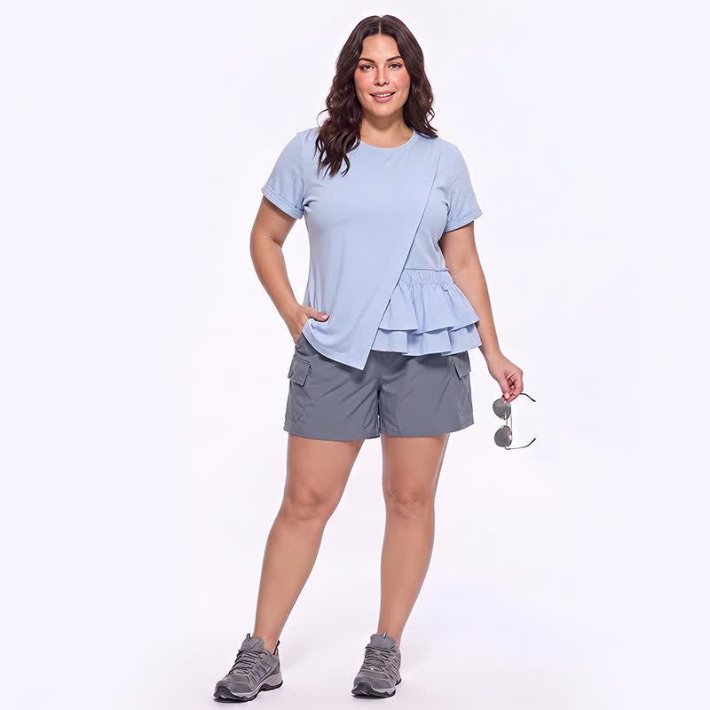 Asymmetrical Ruffle Hem Relaxed Short Sleeve Blouse - image 2