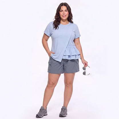 Asymmetrical Ruffle Hem Relaxed Short Sleeve Blouse - image 2