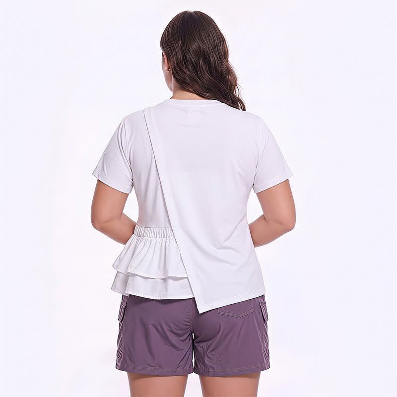 Asymmetrical Ruffle Hem Relaxed Short Sleeve Blouse - image 5