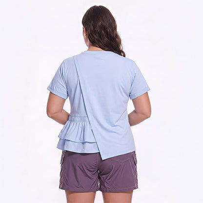 Asymmetrical Ruffle Hem Relaxed Short Sleeve Blouse - image 1