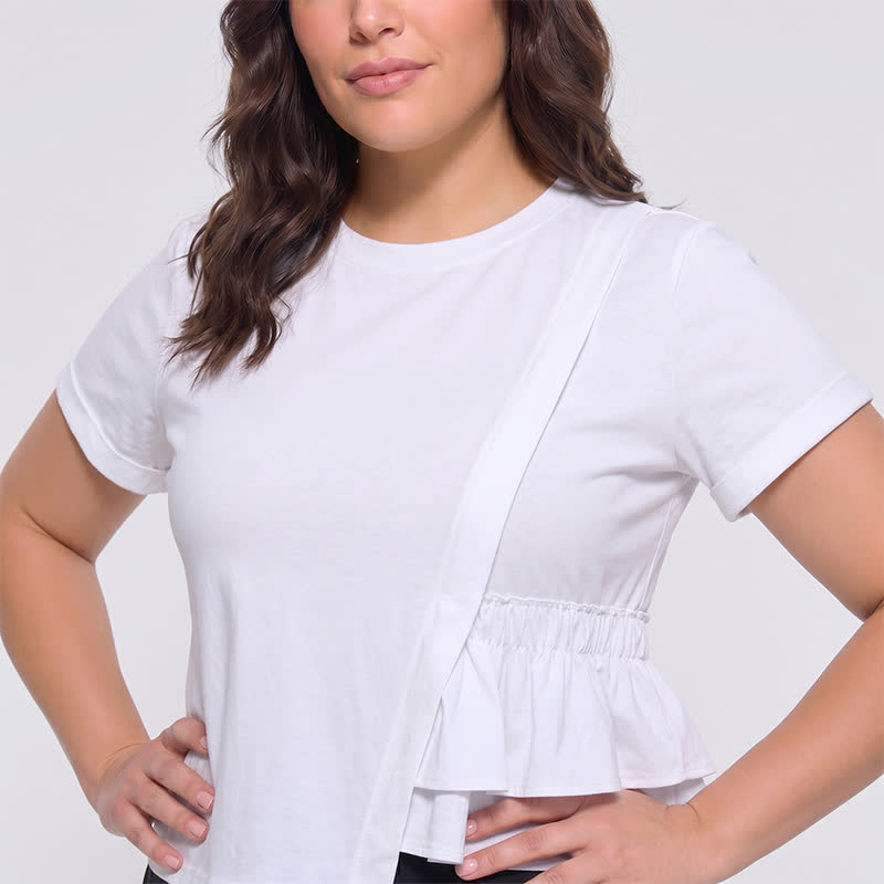 Asymmetrical Ruffle Hem Relaxed Short Sleeve Blouse - image 7