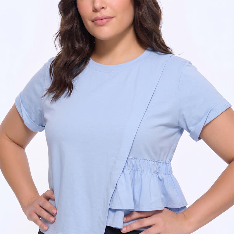 Asymmetrical Ruffle Hem Relaxed Short Sleeve Blouse - image 3