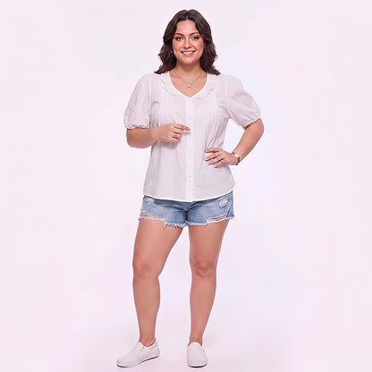 Ruffled V Neck Button Front Everyday Blouse - image 4