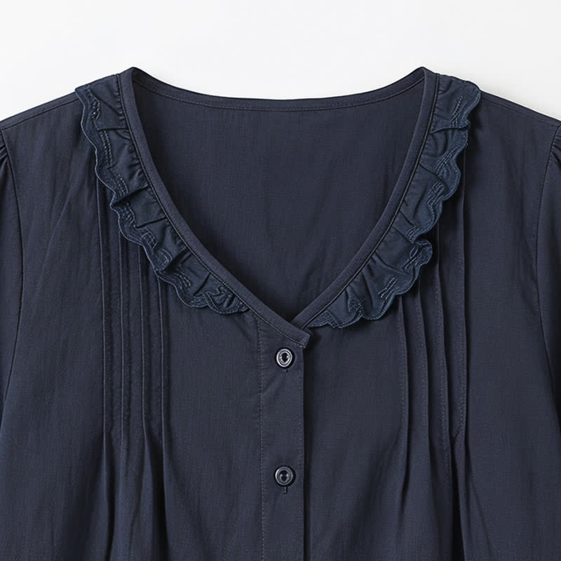 Ruffled V Neck Button Front Everyday Blouse - image 9