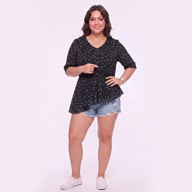 Plus Size Floral Chiffon Peplum Blouse - image 1