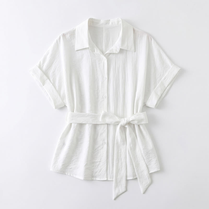 Breezy Tie Waist Collared Button Up Summer Blouse - image 13