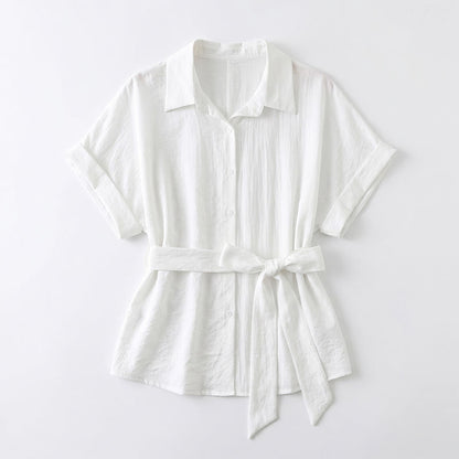 Breezy Tie Waist Collared Button Up Summer Blouse - image 13