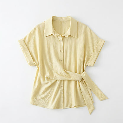 Breezy Tie Waist Collared Button Up Summer Blouse - image 14