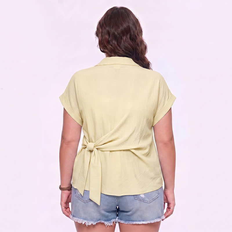 Breezy Tie Waist Collared Button Up Summer Blouse - image 1
