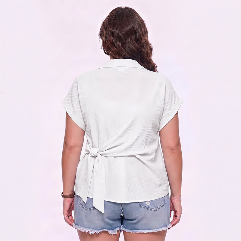 Breezy Tie Waist Collared Button Up Summer Blouse - image 9