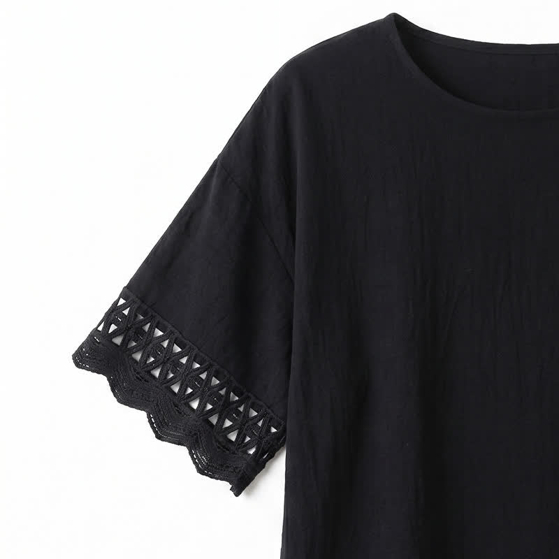 Plus Size Lace Trim Short Sleeve Blouse - image 10