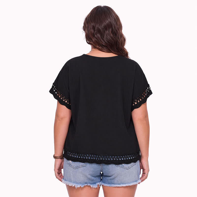 Plus Size Lace Trim Short Sleeve Blouse - image 5