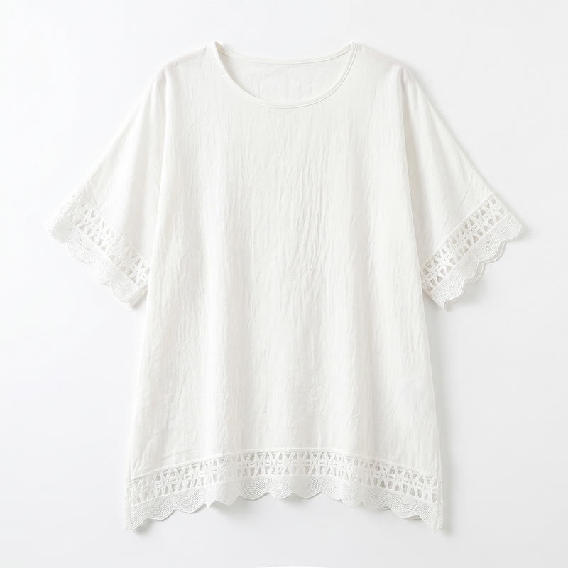 Plus Size Lace Trim Short Sleeve Blouse - image 8