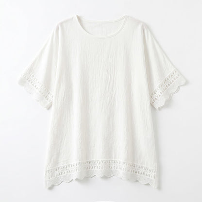 Plus Size Lace Trim Short Sleeve Blouse - image 8