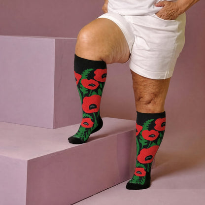 Plus Size Blooming Flowers Compression Socks - Black(1 Pair) - 4XL - image 2