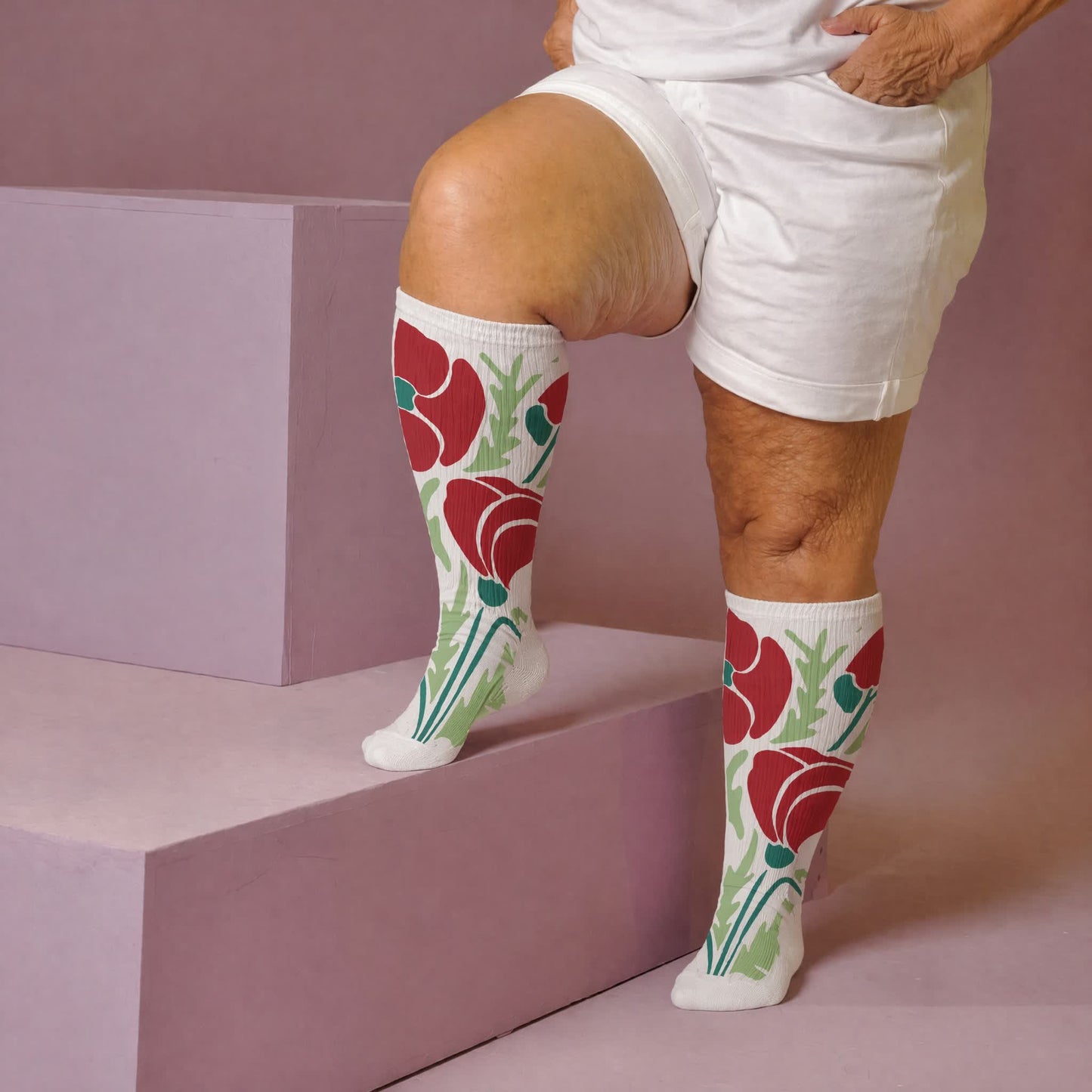 Plus Size Blooming Flowers Compression Socks - White(1 Pair) - 4XL - image 3