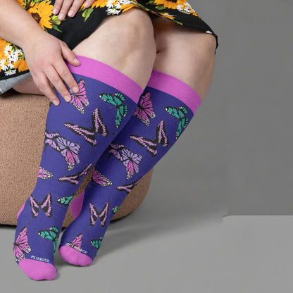 Plus Size Butterfly Bloom Compression Socks - Purple(1 Pair) - 4XL - image 2