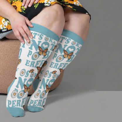 Plus Size Butterfly Bloom Compression Socks - Blue(1 Pair) - 4XL - image 3
