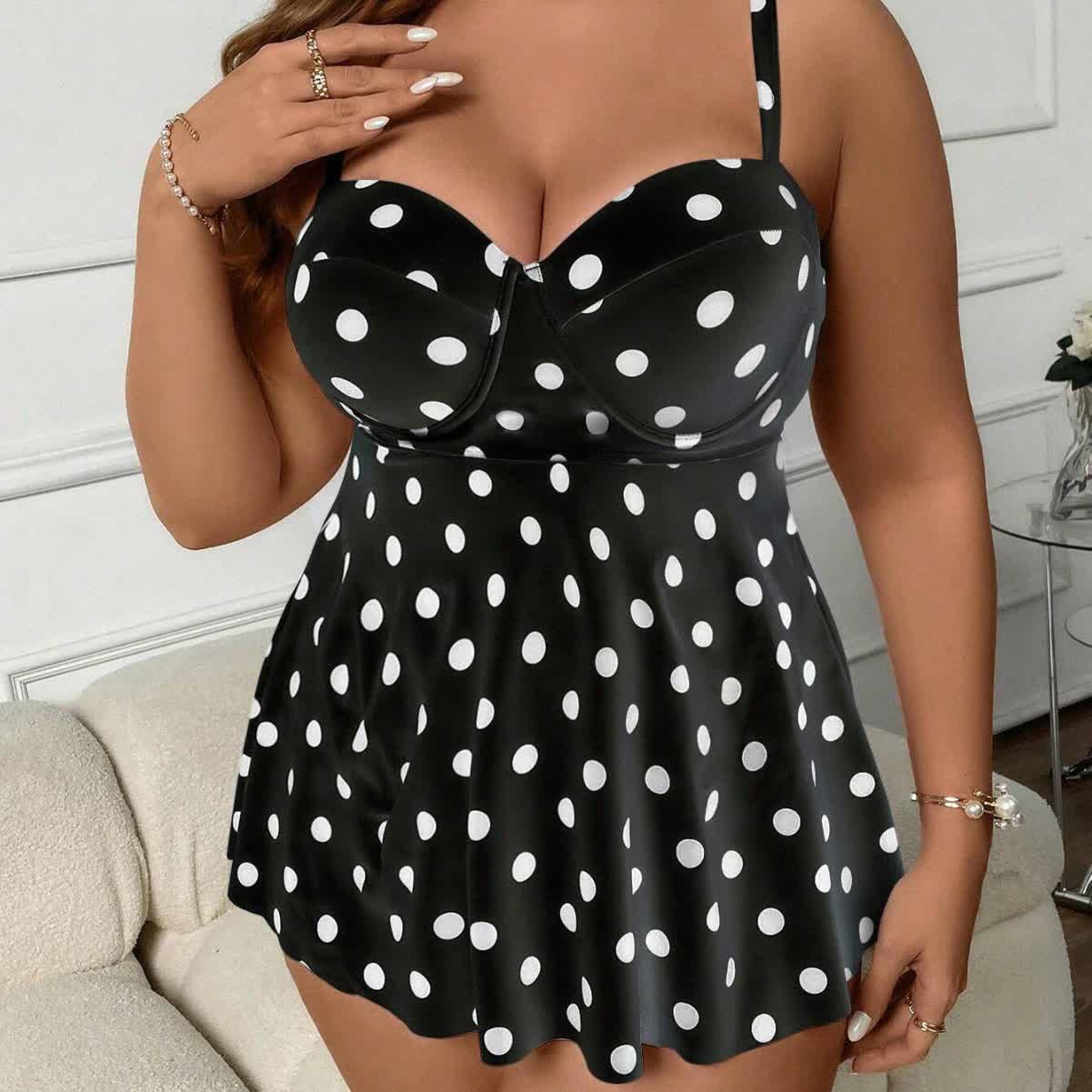 Vintage Polka Dot Two-Piece Swim Dress Set - image 2