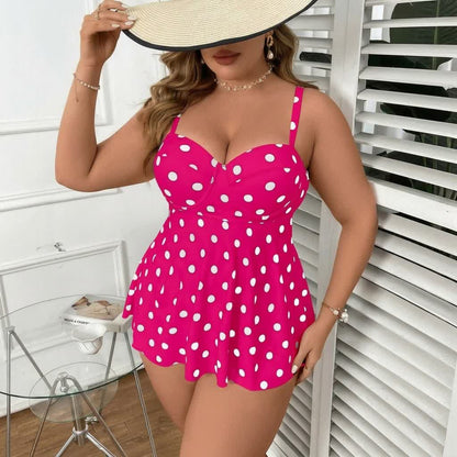 Vintage Polka Dot Skirted Swim Dress - Rose - 4XL - image 3