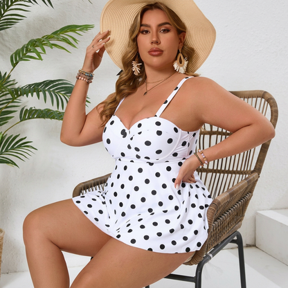 Vintage Polka Dot Two-Piece Swim Dress Set - White - 4XL - image 7