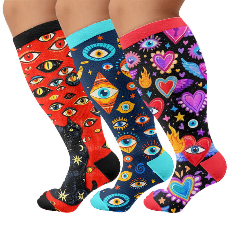 Plus Size Cosmic Eye Compression Socks - Multicolor(3 Pairs) - 4XL - image 4
