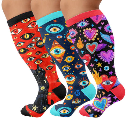 Plus Size Cosmic Eye Compression Socks - Multicolor(3 Pairs) - 4XL - image 4
