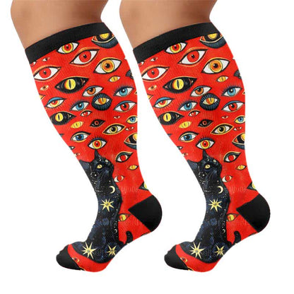 Plus Size Cosmic Eye Compression Socks - Red(1 Pair) - 4XL - image 9