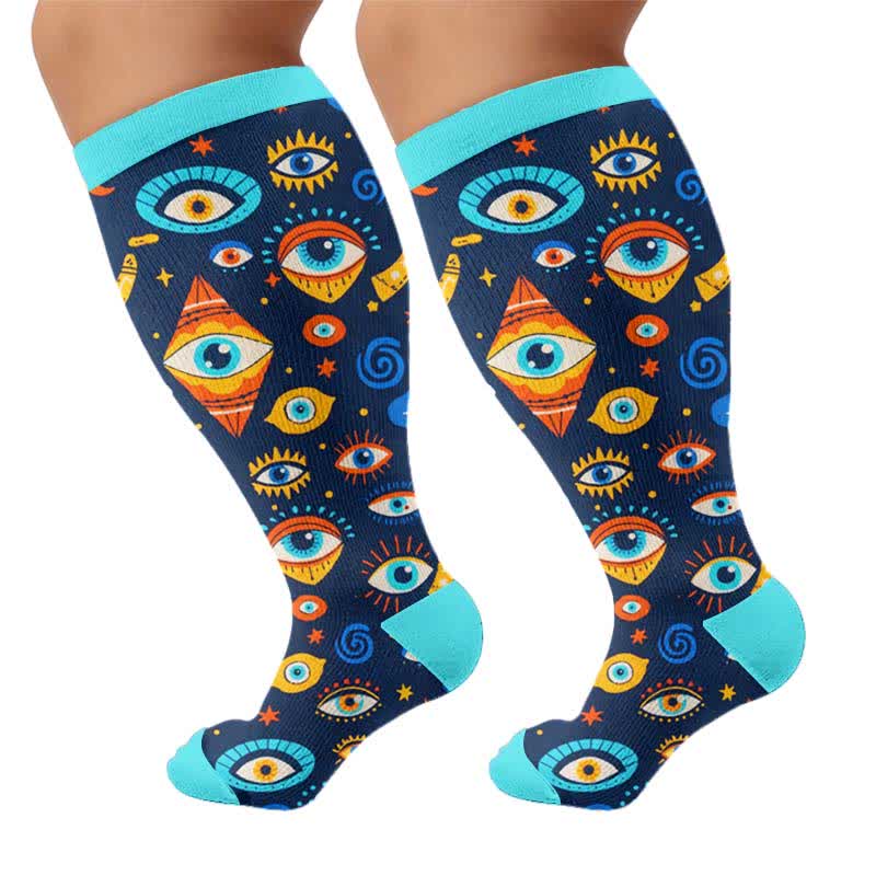 Plus Size Cosmic Eye Compression Socks - Blue(1 Pair) - 4XL - image 8