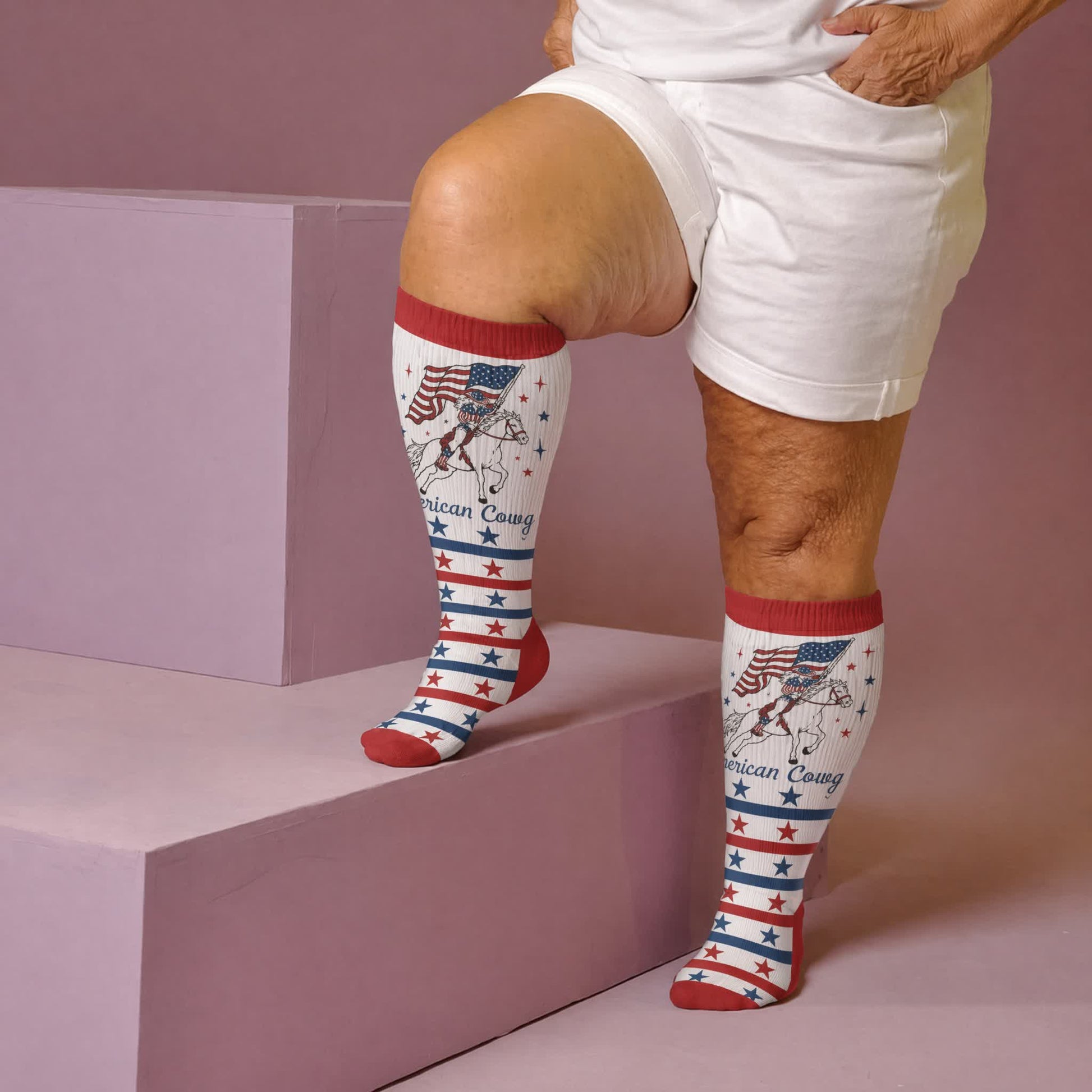 Plus Size Patriotic Cowgirl Compression Socks - Red(1 Pair) - 4XL - image 2