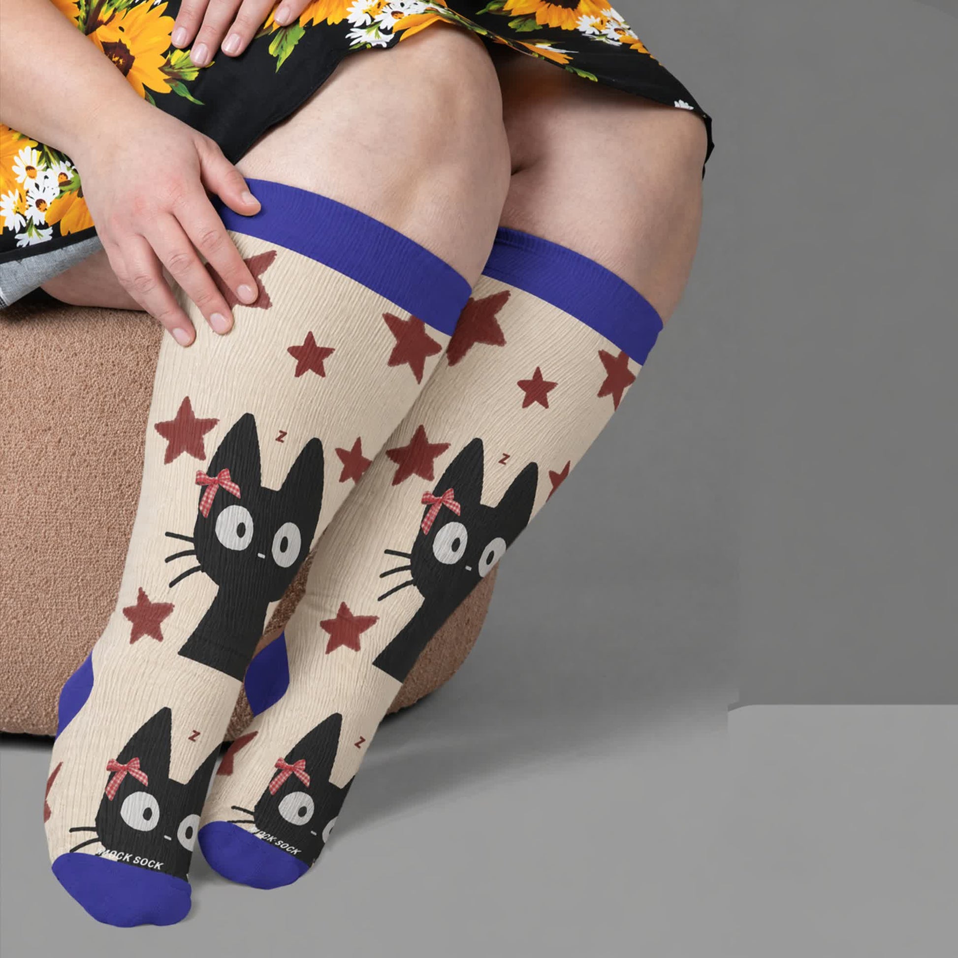 Plus Size Cat Star Compression Socks - Blue(1 Pair) - 4XL - image 2